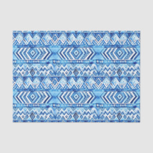 Papier Mousseline Aqua Blue White Tribal Stripes Anniversaire