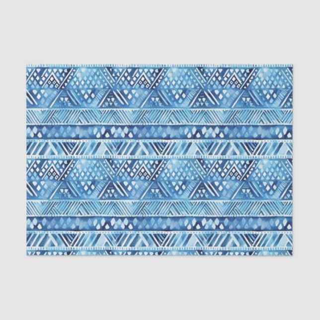 Papier Mousseline Aqua Blue White Tribal Stripes Points Anniversaire (Recto)