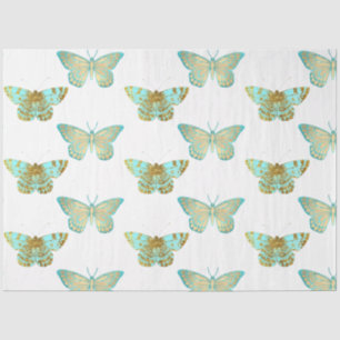 Papier Mousseline Aqua et Gold Floral Design 2