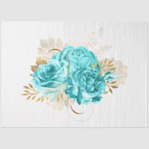 Papier Mousseline Aqua et Gold Floral Design 20