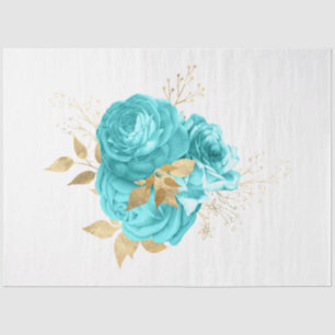 Papier Mousseline Aqua et Gold Floral Design 8