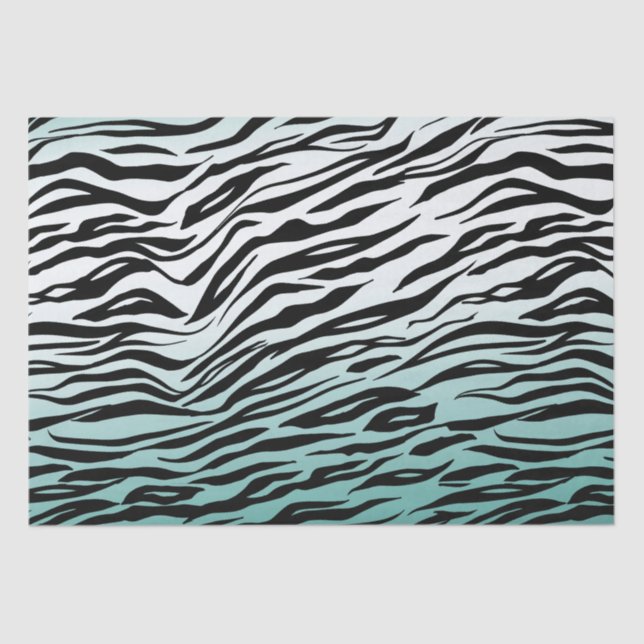 Papier Mousseline Aqua Mint Black Zebra Print Ombre (Recto)