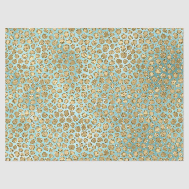 Papier Mousseline Aqua Mint Gold Glitz Parties scintillant Leopard   (Recto)