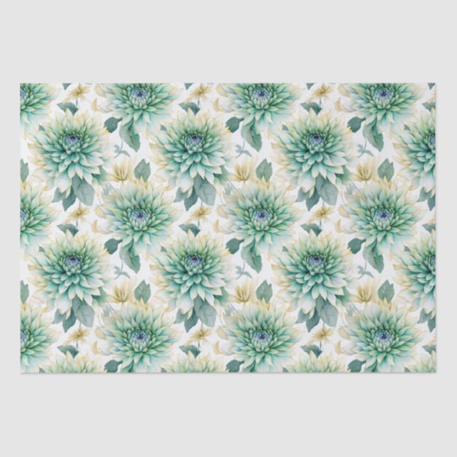 Papier Mousseline Aqua Mint White Floral Mariage (Recto)