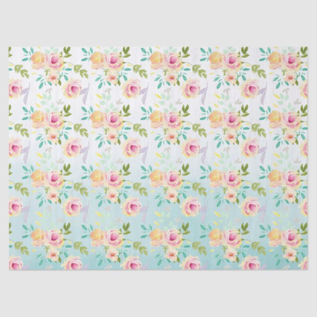 Papier Mousseline Aqua Ombre rose jaune floral (Recto)