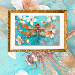 Papier Mousseline Aqua Orange Dragonfly Vintage Floral Decoupage