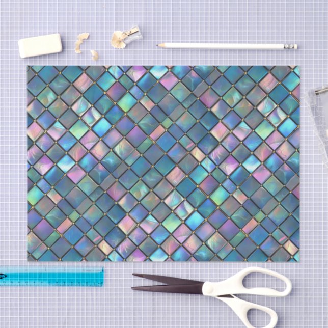 Papier Mousseline Aqua Pink Teal Watercolor Mosaic Sea Glass  (Artisanat)