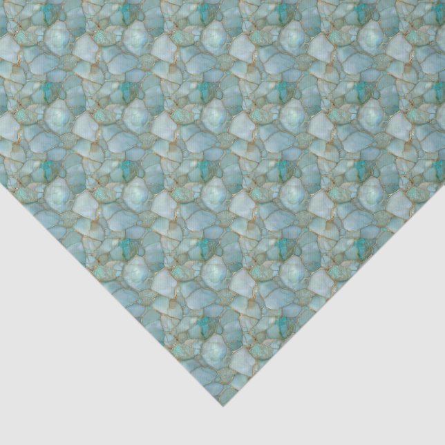 Papier Mousseline Aqua Teal Gold Mosaic Sea Glass Small Scale  (Détail)