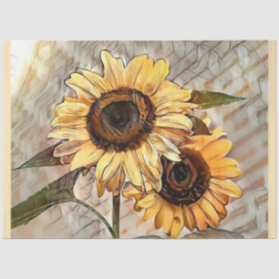 Papier Mousseline Aquarelle 2 Tournesols brillants Collection élégan