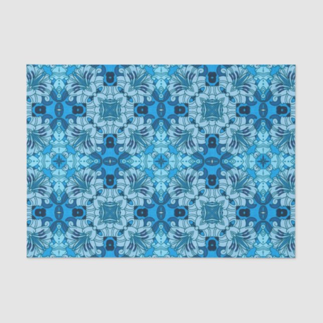 Papier Mousseline Aquarelle Abstraite Floral Denim Blue (Recto)