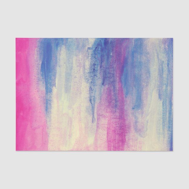 Papier Mousseline Aquarelle Abstraite Rose Bleu Blanc (Recto)