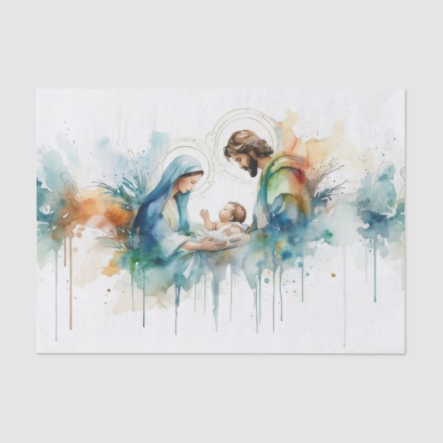 Papier Mousseline Aquarelle Abstraite Sainte Famille (Recto)