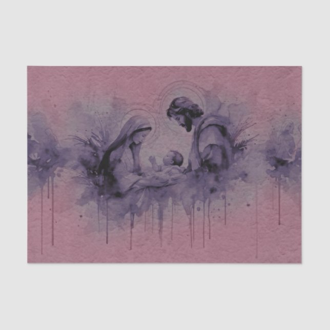 Papier Mousseline Aquarelle Abstraite Sainte Famille Violet Rose (Recto)