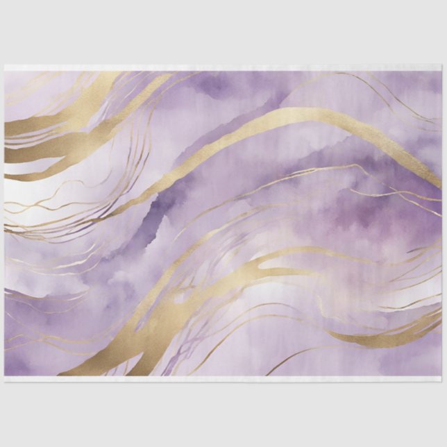 Papier Mousseline Aquarelle Abstraite violet, Lilac, Marbre d'or (Recto)