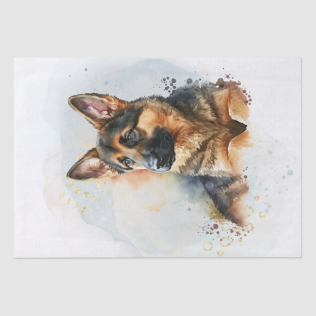 Papier Mousseline Aquarelle allemande Shepherd Chiot (Recto)