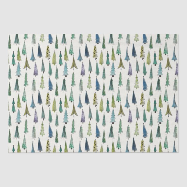 Papier Mousseline Aquarelle Arbre de Noël Motif sans couture (Recto)