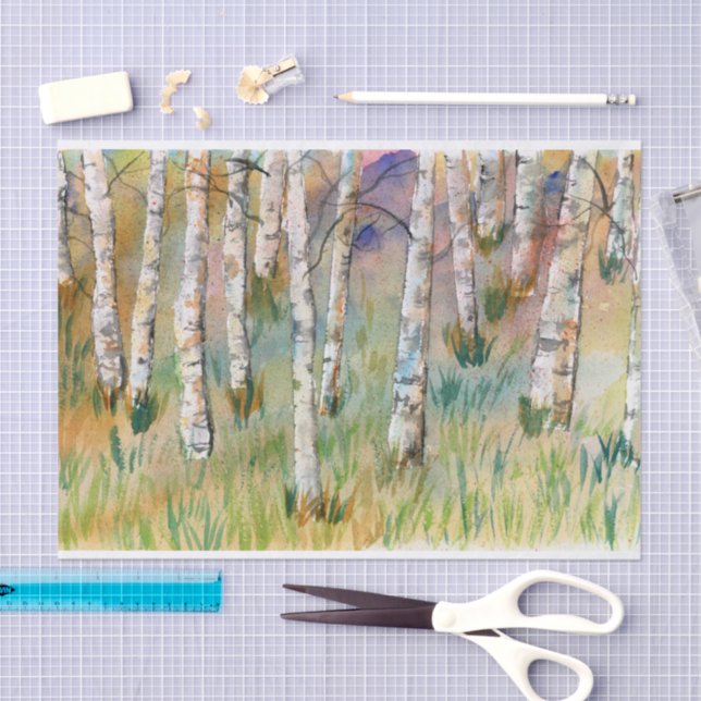 Papier Mousseline Aquarelle Automne Aspen Trees (Artisanat)