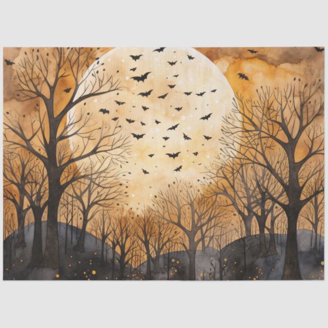 Papier Mousseline Aquarelle Automne Bats Découpage (Recto)