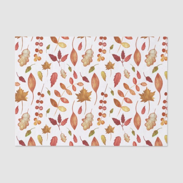 Papier Mousseline Aquarelle Automne Feuilles Nature (Recto)