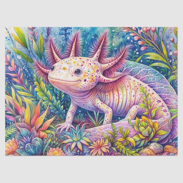 Papier Mousseline Aquarelle Axolotl Art botanique dynamique (Recto)