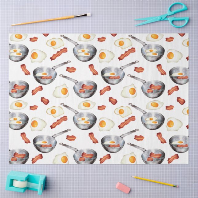 Papier Mousseline Aquarelle Bacon & Oeufs Petit déjeuner Motif alime (Artisanat)
