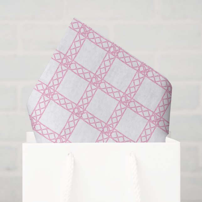 Papier Mousseline Aquarelle Bambou Rose et Blanc (Sac cadeau)