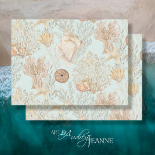 Papier Mousseline Aquarelle Beach Corail de mer Starfish Shell Blue