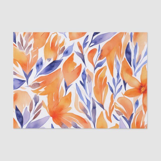 Papier Mousseline Aquarelle beauté orange motif floral abstrait (Recto)