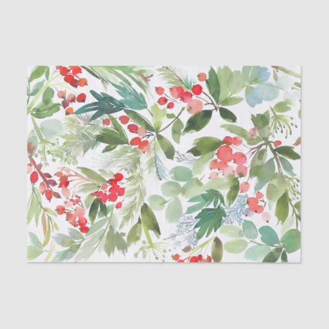 Papier Mousseline Aquarelle Berries d'hiver et verdure (Recto)