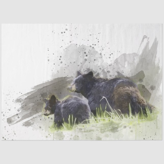 Papier Mousseline Aquarelle Black Bears Art 20x30 Découpage (Recto)