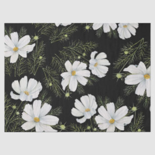 Papier Mousseline Aquarelle Blanc Cosmos Fleurs Peinture Botanique