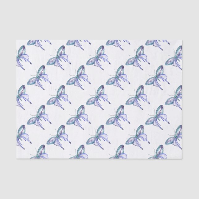 Papier Mousseline Aquarelle bleu Aqua Purple papillon (Recto)