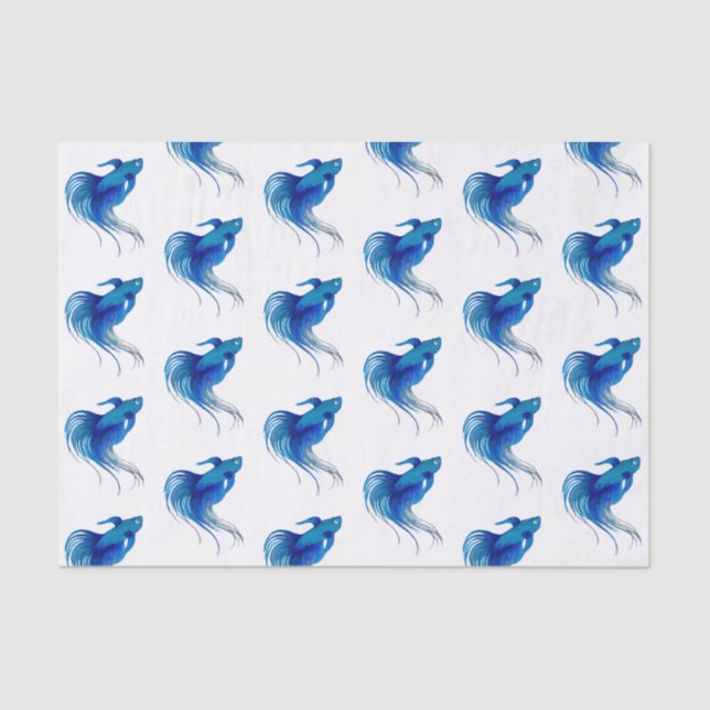 Papier Mousseline Aquarelle bleu Betta Fish (Recto)