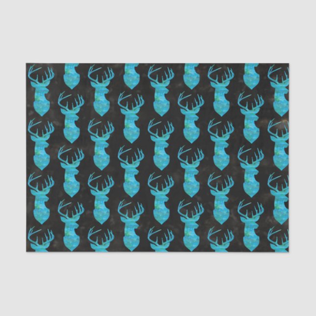 Papier Mousseline Aquarelle Bleu Cerf Vert sur Arrière - plan noir (Recto)