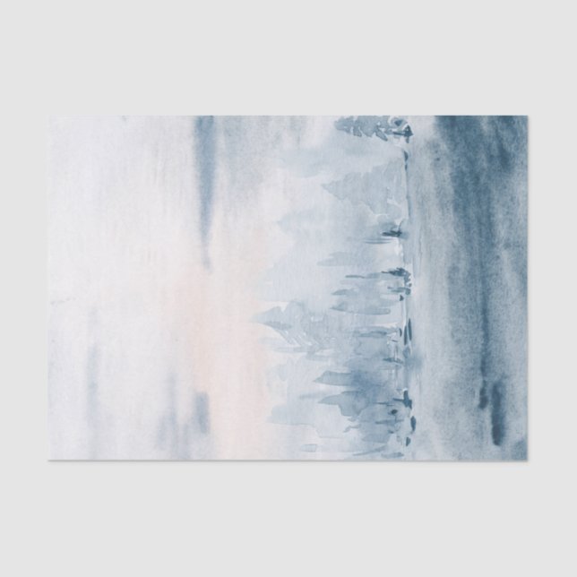 Papier Mousseline Aquarelle bleu clair paysage nuages de neige (Recto)