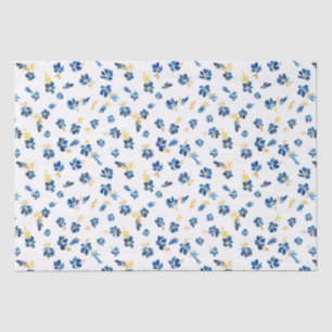 Papier Mousseline Aquarelle bleu et fleur dorée