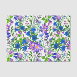 Papier Mousseline Aquarelle bleu et violet Fleurs du jardin