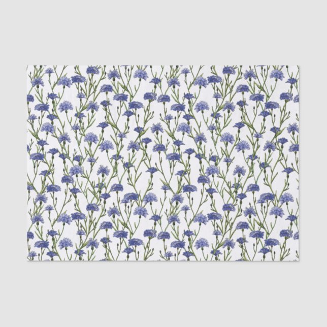 Papier Mousseline Aquarelle Bleu Fleurs de Cornouailles sur Arrière  (Recto)