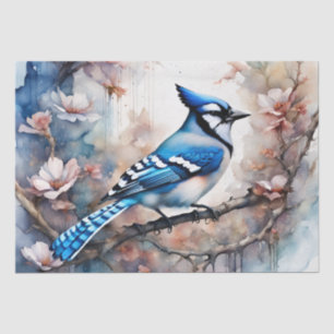 Papier Mousseline Aquarelle bleu Jay Cherry Blossoms