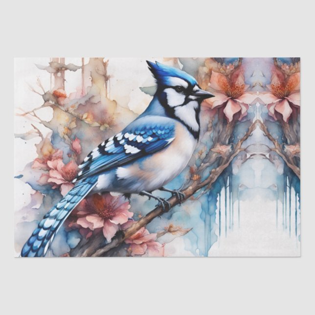 Papier Mousseline Aquarelle bleu Jay Cherry Blossoms (Recto)