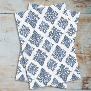 Papier Mousseline Aquarelle bleu marine Damask Bois rustique Découpa