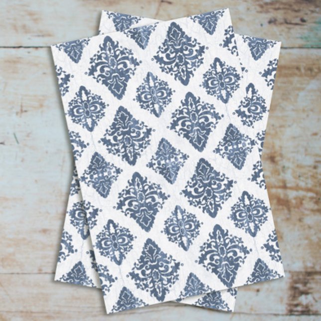 Papier Mousseline Aquarelle bleu marine Damask Bois rustique Découpa (Créateur téléchargé)