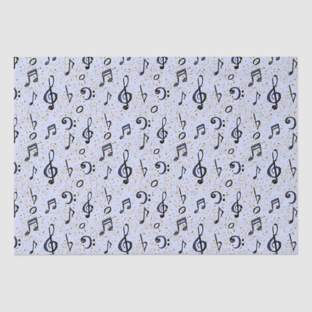 Papier Mousseline Aquarelle Bleu Musique Notes Parties scintillant O (Recto)