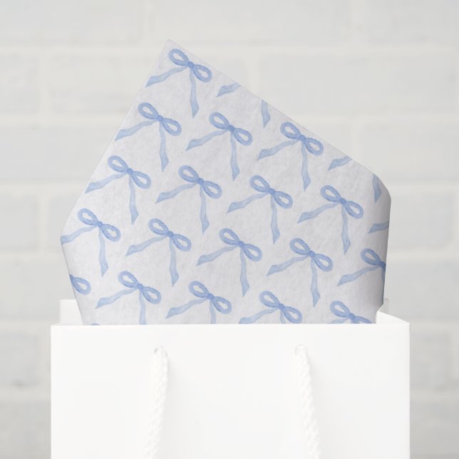 Papier Mousseline Aquarelle bleue Bow (Sac cadeau)