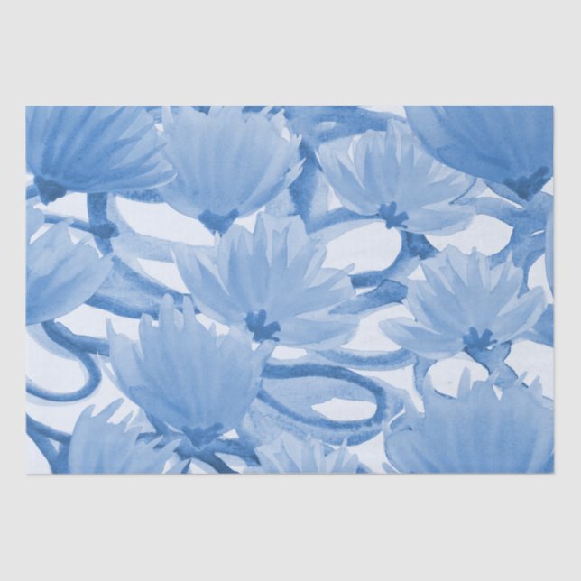 Papier Mousseline Aquarelle bleue Design floral (Recto)