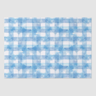 Papier Mousseline Aquarelle bleue En vichy
