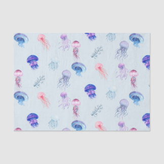 Papier Mousseline Aquarelle bleue Mixte de couleur méduse
