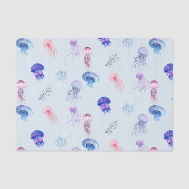 Papier Mousseline Aquarelle bleue Mixte de couleur méduse (Recto)