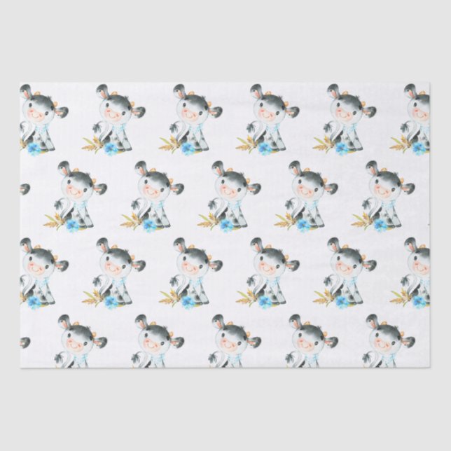 Papier Mousseline Aquarelle bleue Petite vache (Recto)