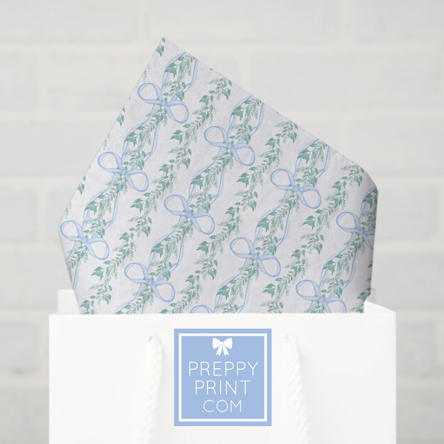 Papier Mousseline Aquarelle Blue Bow Garland Noël (Créateur téléchargé)